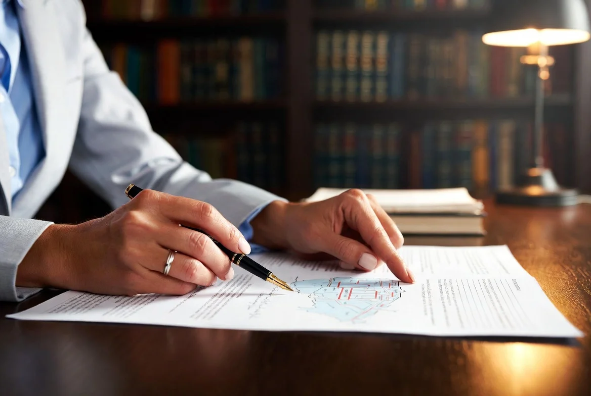 Mains signant une convention de divorce par consentement mutuel dans un cabinet d'avocat à Paris.