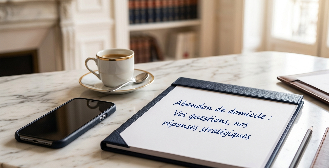 Photo du bureau de l’avocat avec ses notes, reflétant sa posture de conseiller apportant les réponses aux doutes que peuvent rencontrer les époux vivant une situation d’abandon de domicile conjugal.